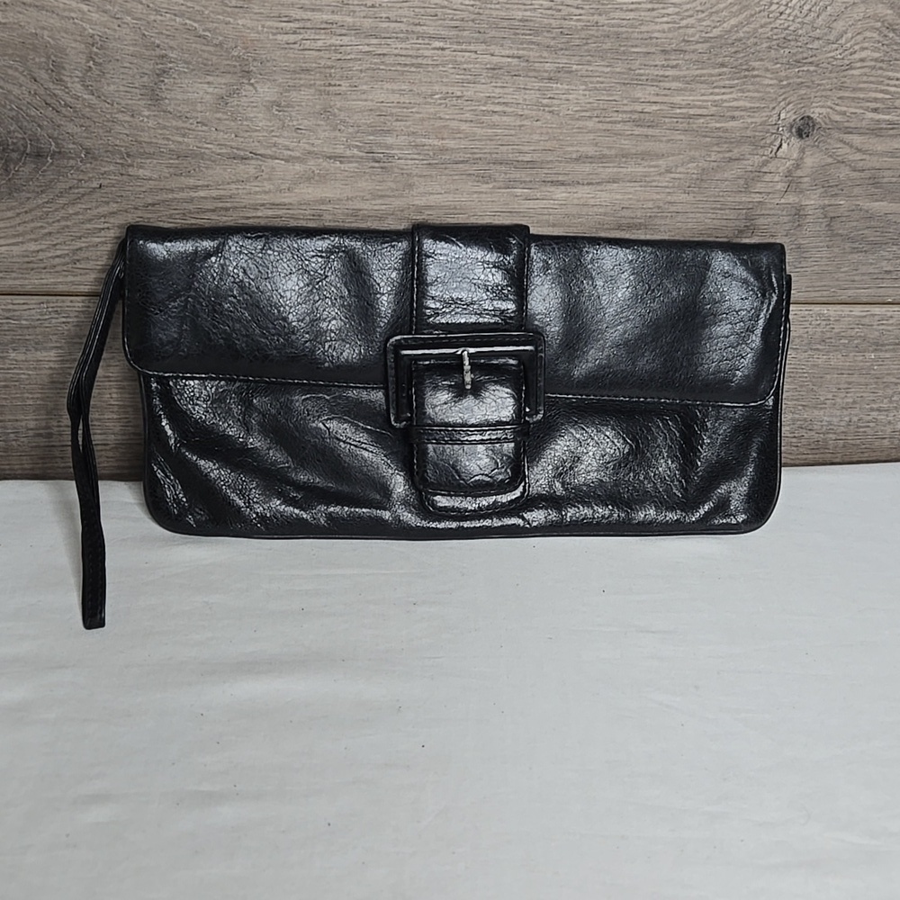 Hobo International Black Leather Wristlet Clutch Bag